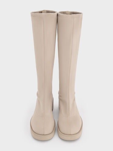 Faux Suede Chunky-Sole Knee-High Boots, Beige, hi-res