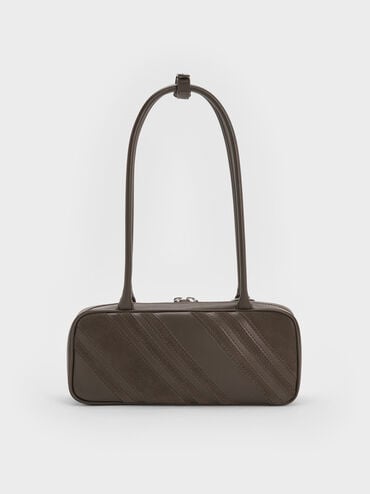Zeya Recycled Suede Striped Shoulder Bag, Dark Moss, hi-res