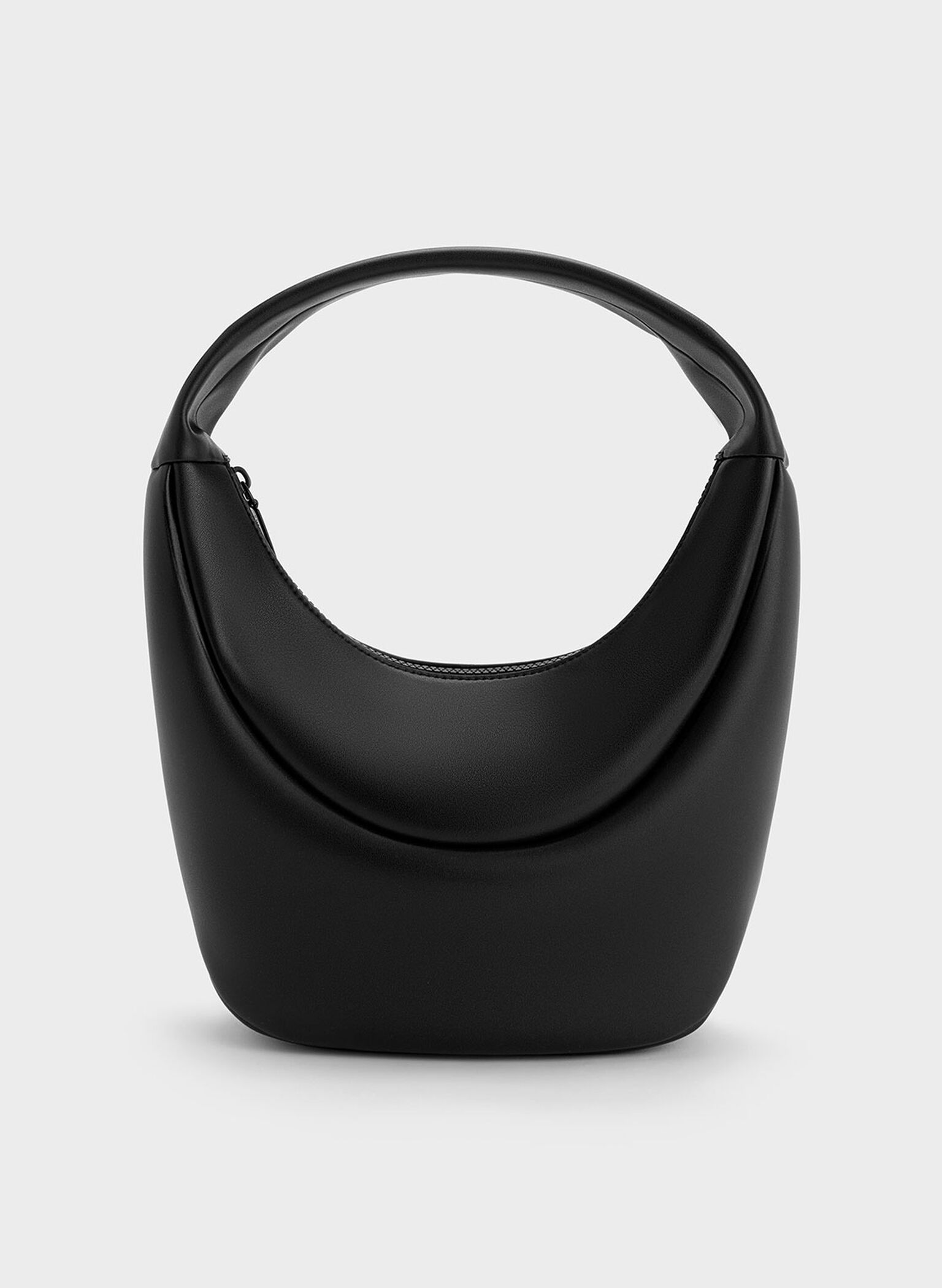 Elongated Curved Hobo Bag, Black, hi-res
