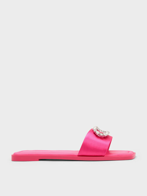 Gem-Embellished Recycled Polyester Slides, Pink, hi-res