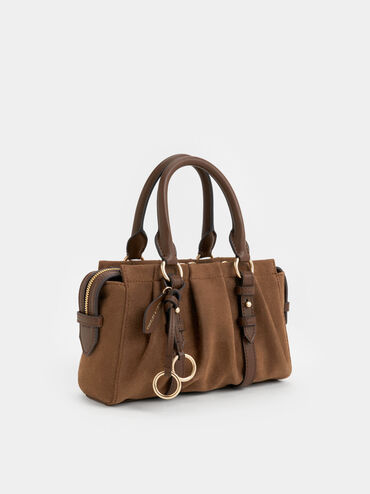 Britton Recycled Suede Ruched Top Handle Tote Bag, Mocha Brown, hi-res