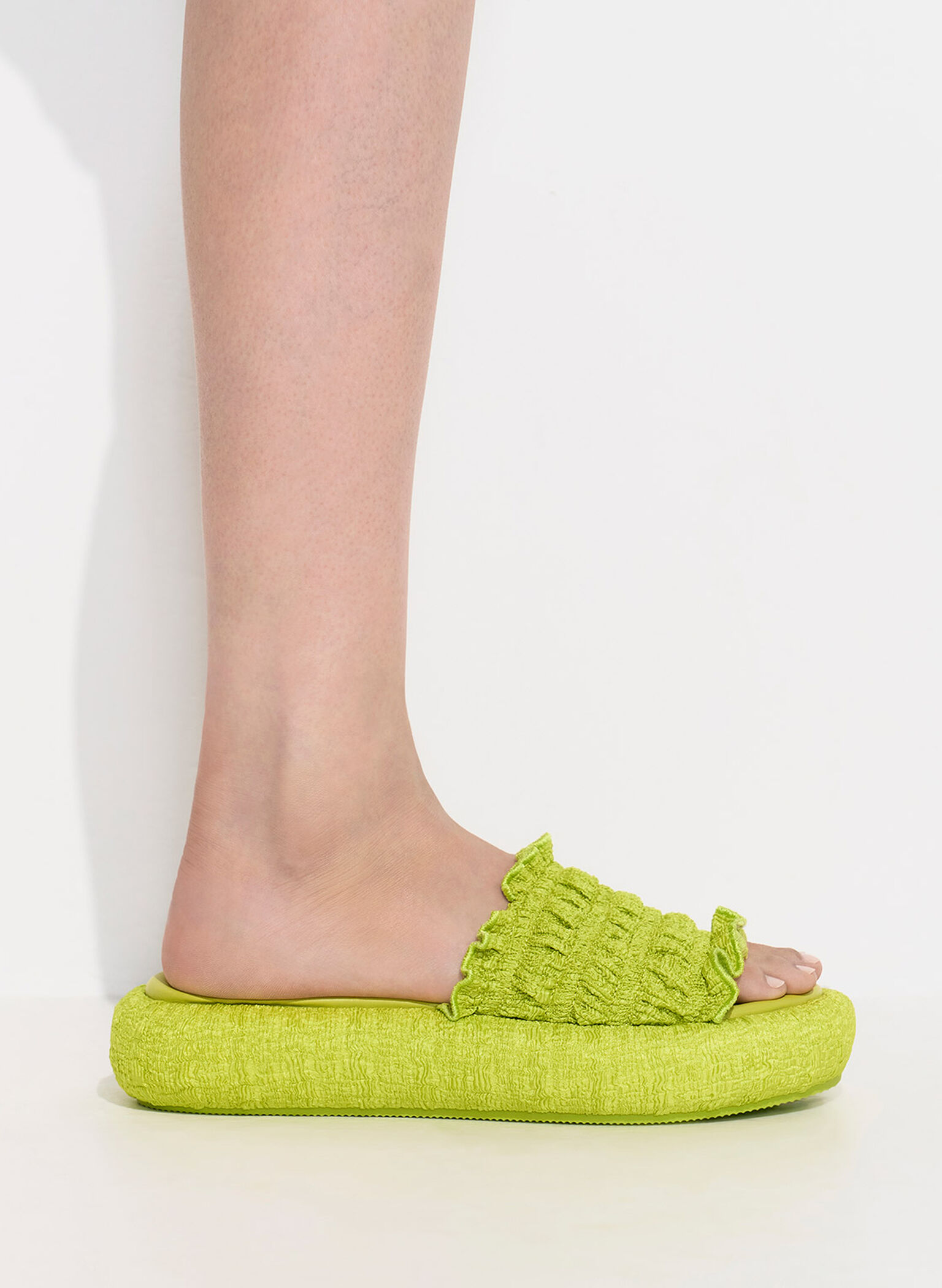 Nuala Ruched Flatforms, Lime, hi-res
