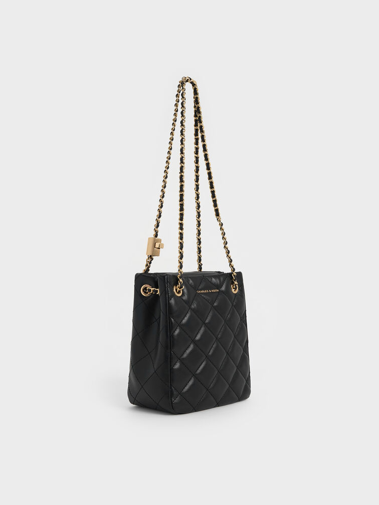 Alva Quilted Braided-Strap Shoulder Bag, Black, hi-res