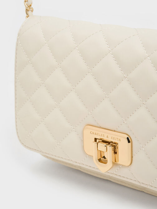 Cressida Quilted Push-Lock Clutch, Cream, hi-res