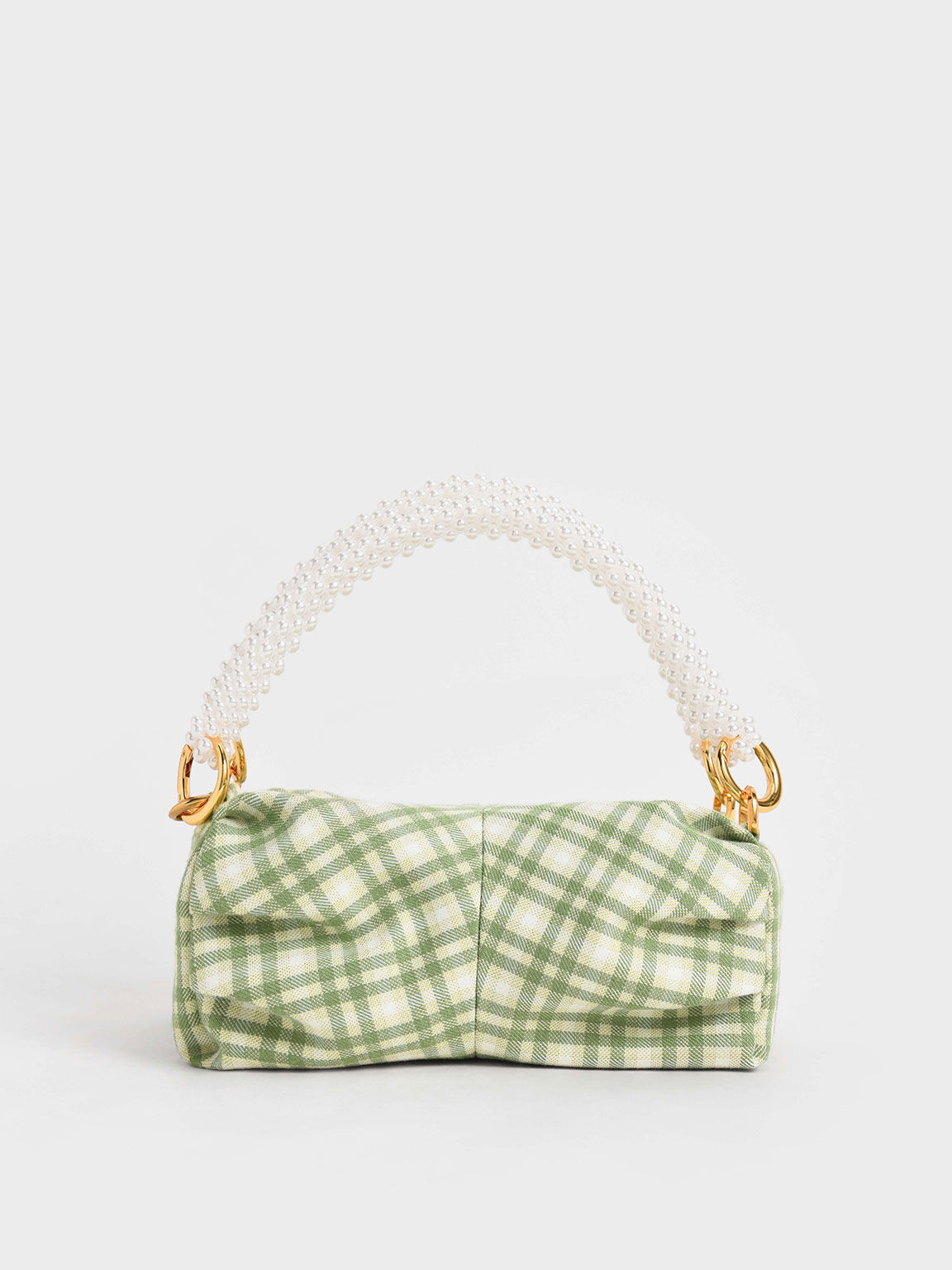 Beaded Handle Ruched Shoulder Bag - Green, Charles & Keith