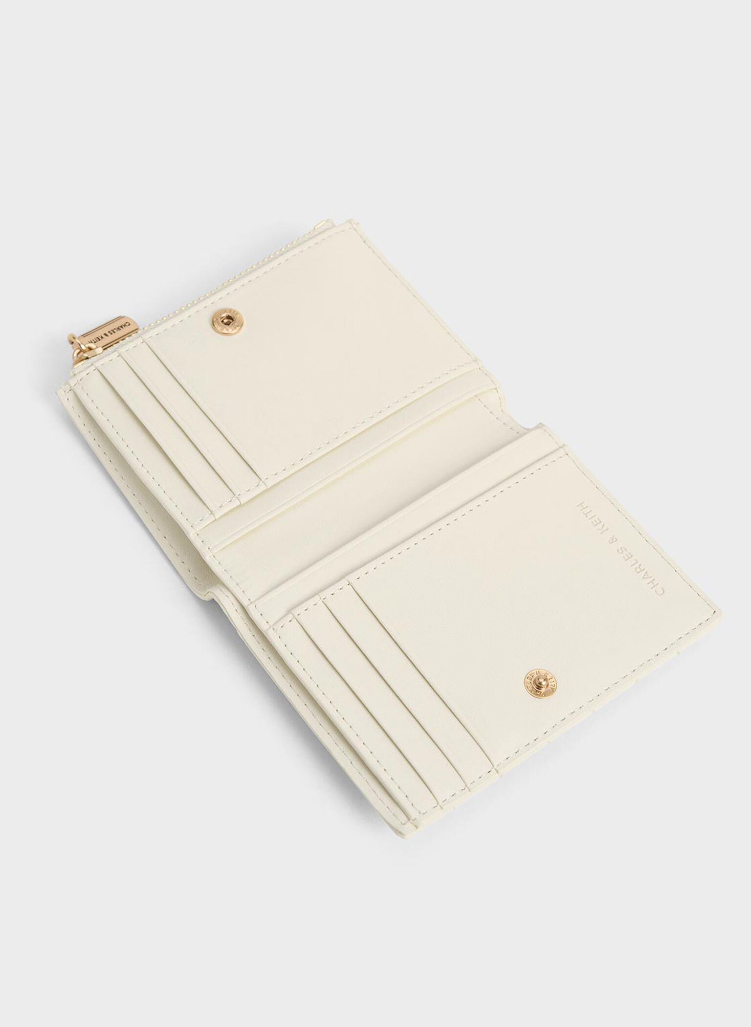 Donna Crinkle-Effect Panelled Top-Zip Wallet, Cream, hi-res