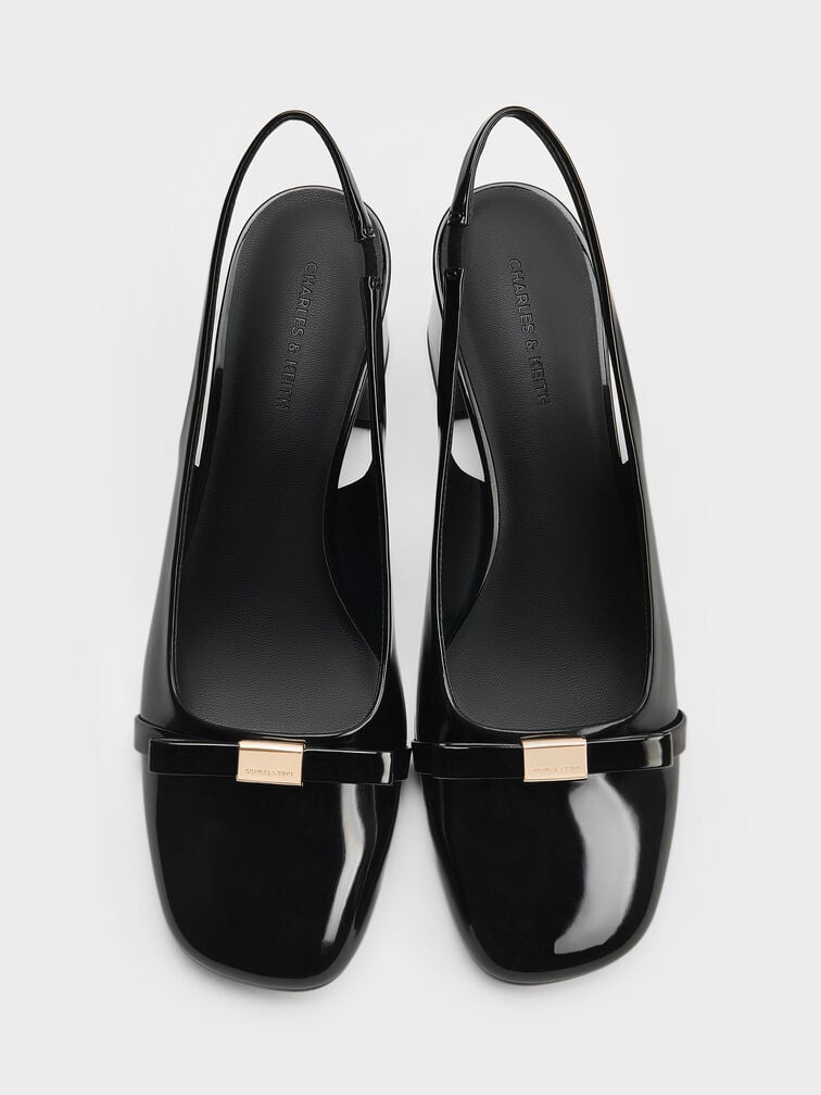 Dorian Patent Bow Block-Heel Slingback Pumps, Black Patent, hi-res