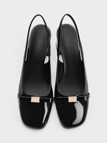 Dorian Patent Bow Block-Heel Slingback Pumps, Black Patent, hi-res
