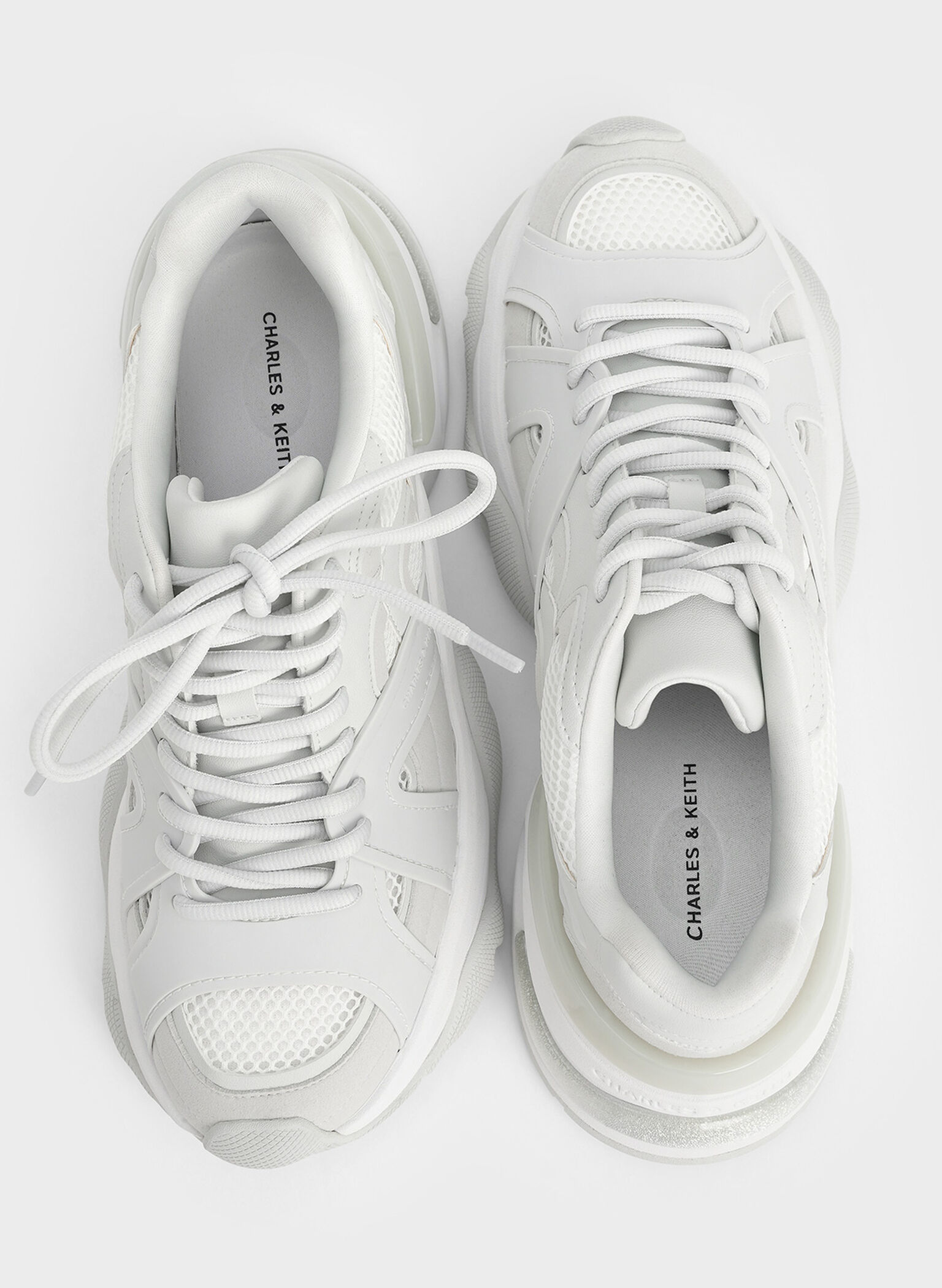 Mesh Contrast-Trim Chunky Sneakers, White, hi-res