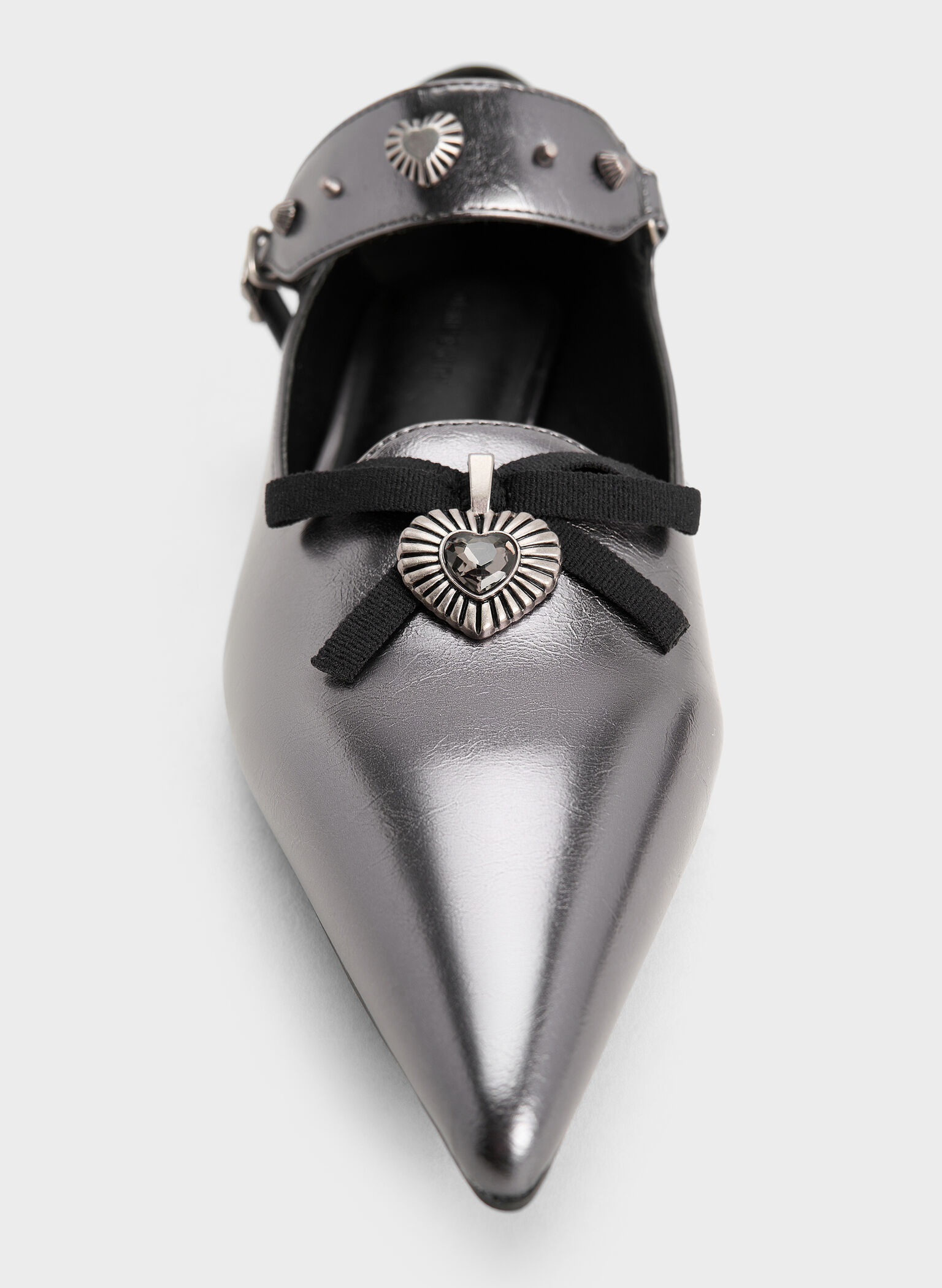 Studded Heart-Embellished Pointed-Toe Mary Janes, Pewter, hi-res