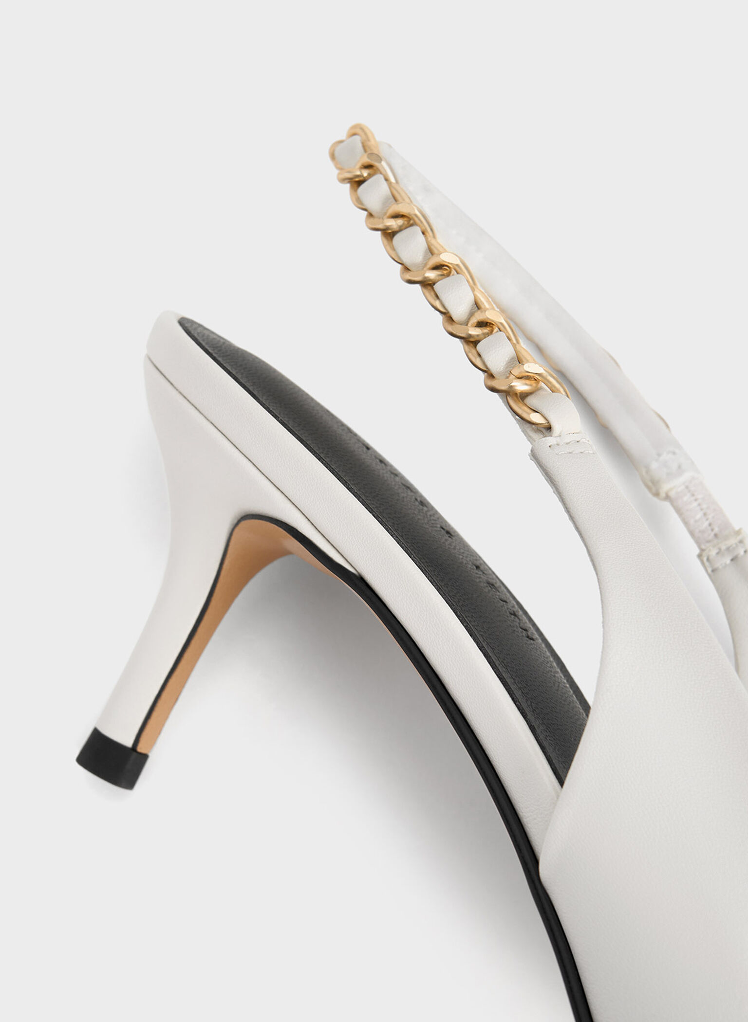 Braided-Chain Slingback Pumps, White, hi-res