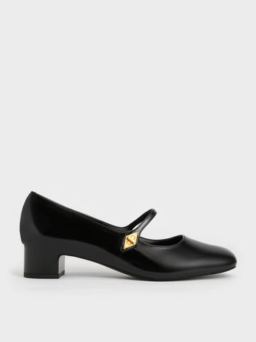 Metallic Accent Mary Jane Pumps, Black, hi-res
