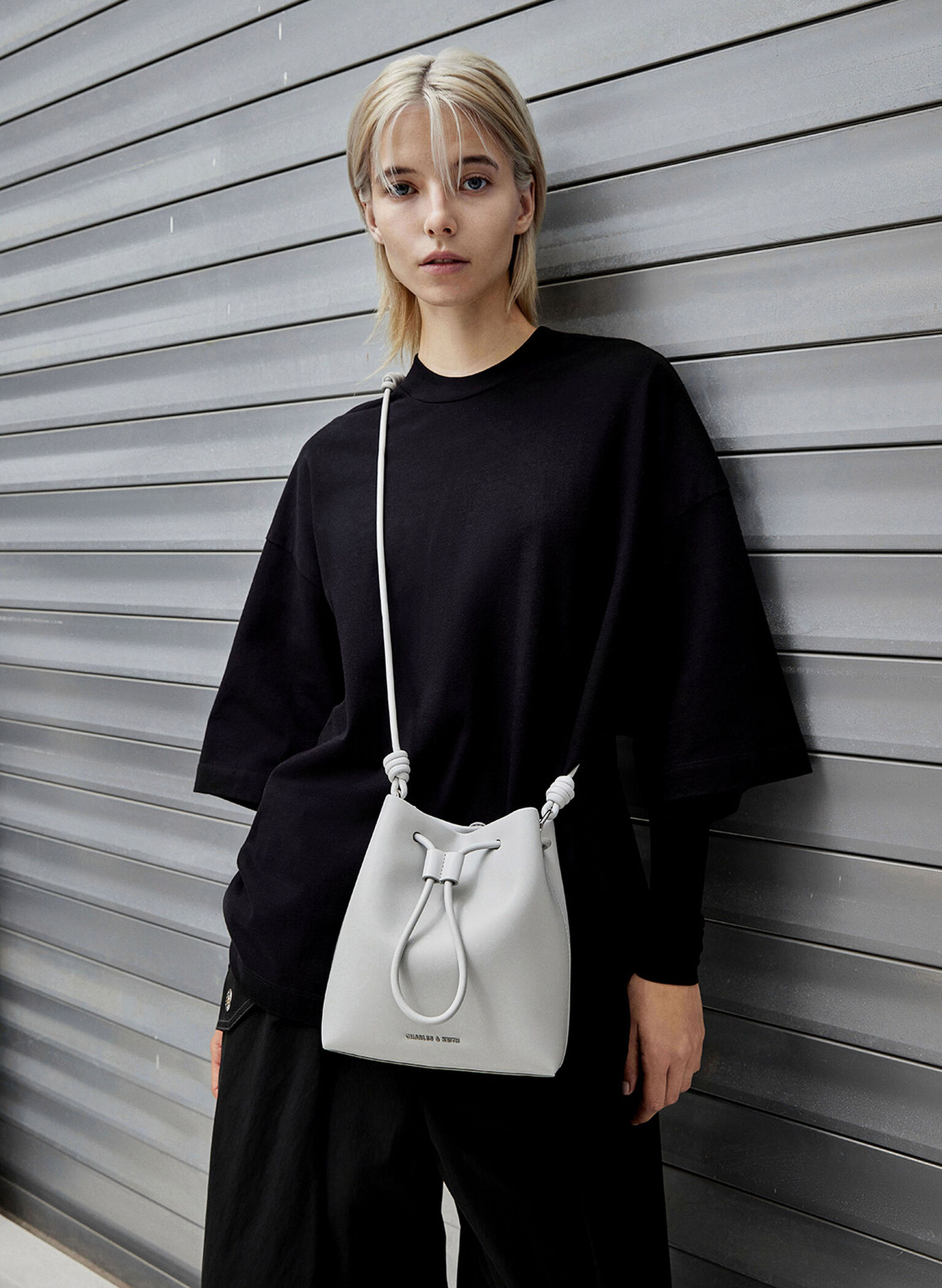 Leia Knotted Bucket Bag, Grey, hi-res