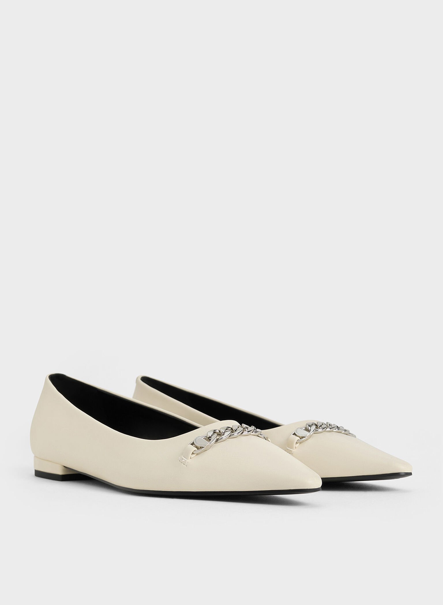 Chain-Link Pointed-Toe Ballet Flats, Chalk, hi-res