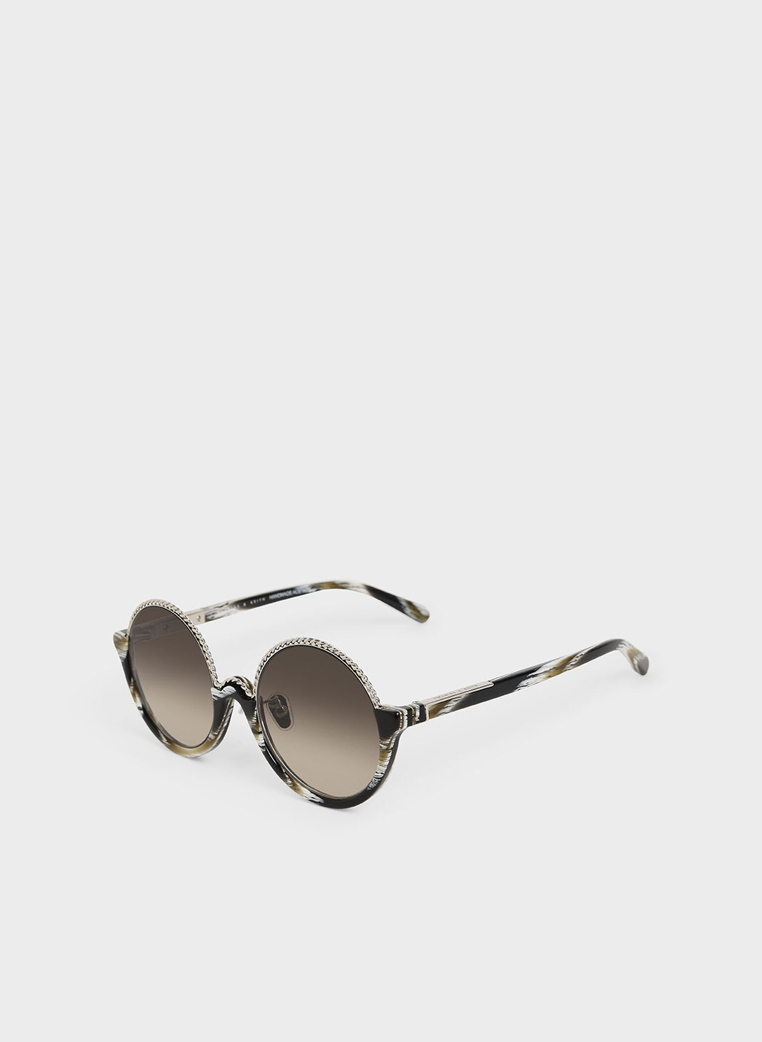 Printed Half Frame Embellished Round Sunglasses, Multi, hi-res