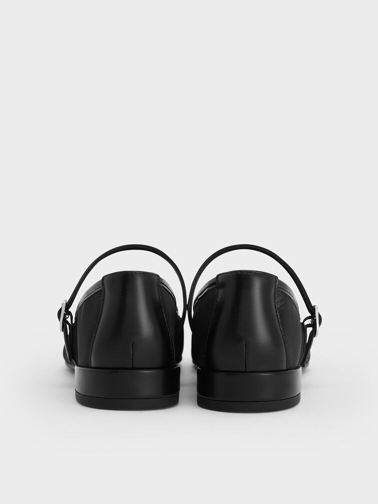 Gertrude Mesh Mary Jane Flats, Black Textured, hi-res