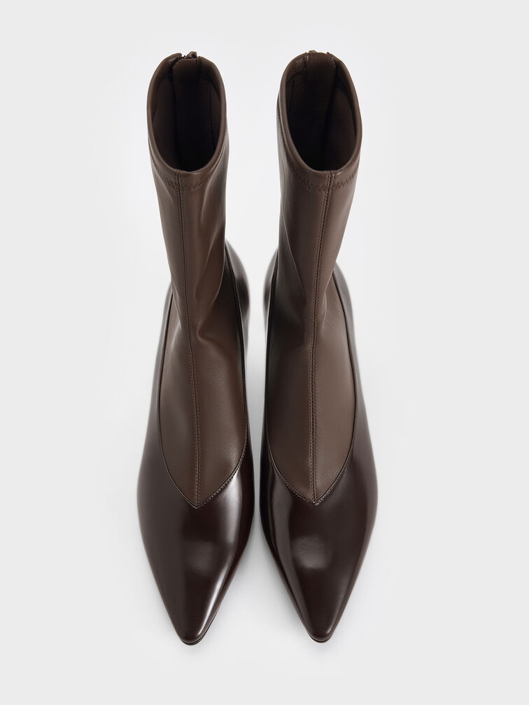Pointed-Toe Back-Zip Stiletto-Heel Ankle Boots, Dark Brown, hi-res