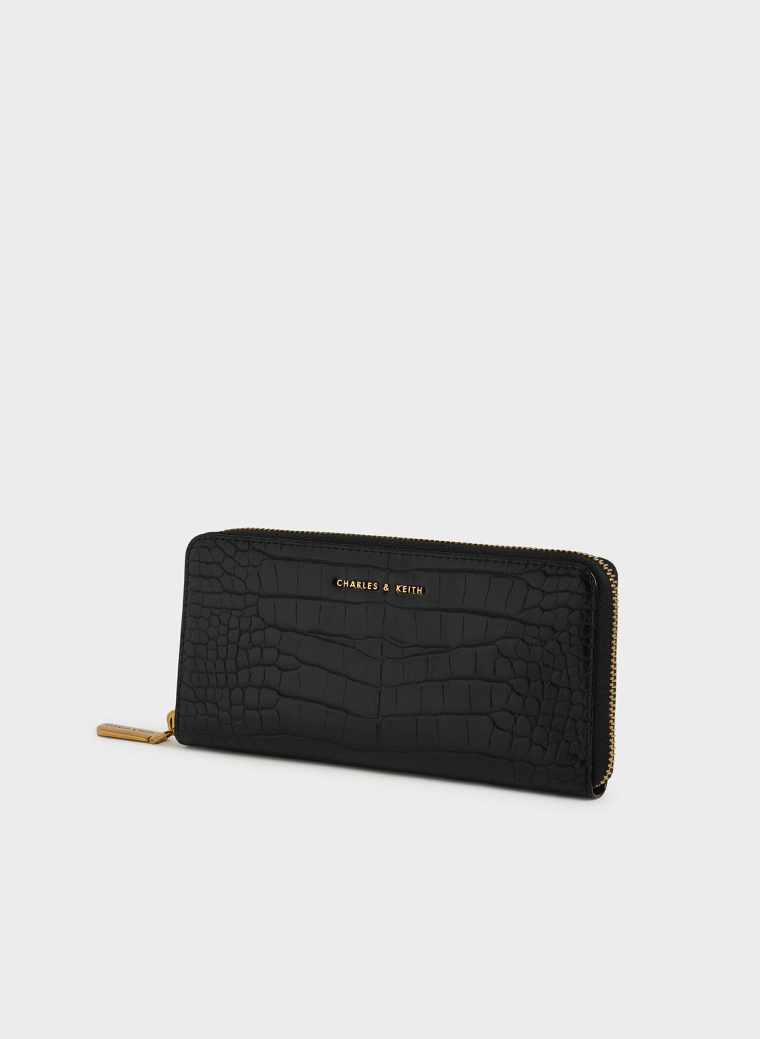 Croc-Effect Long Wallet, Black, hi-res