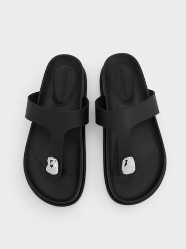 Sculpted-Accent Flatform Thong Sandals, Black, hi-res