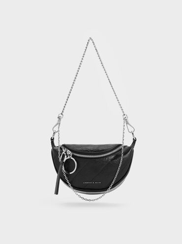 Noir Philomena Half-Moon Crossbody Bag - CHARLES & KEITH UK