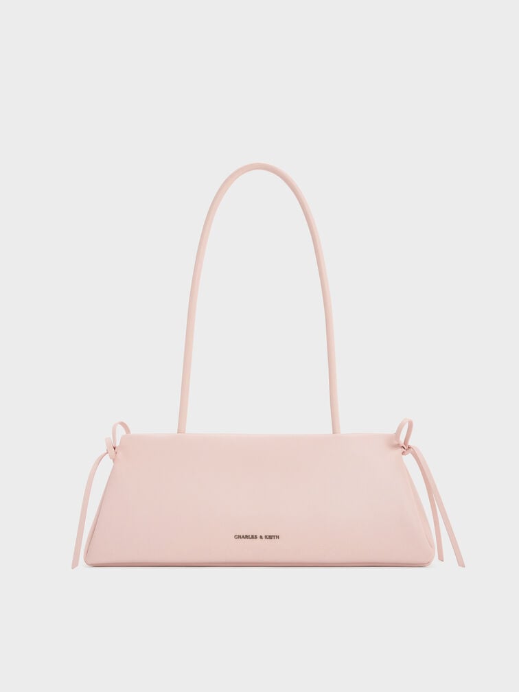 Hazel Bow Elongated Trapeze Shoulder Bag, Soft Pink, hi-res