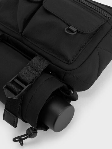 Soleil Nylon Multi-Pocket Crossbody Bag, Noir, hi-res