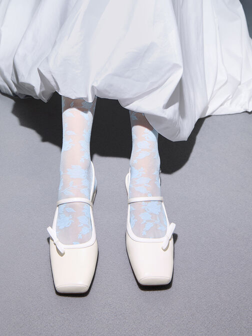 Bow Slingback Mary Jane Flats, White, hi-res