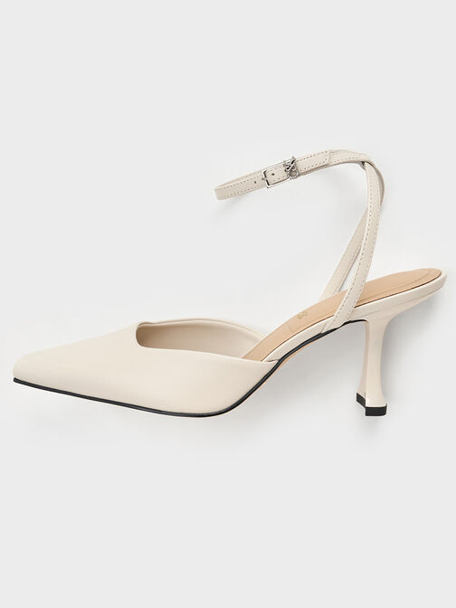 Leather Sculptural-Heel Ankle-Strap Pumps, White, hi-res