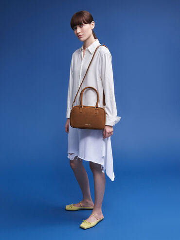 Sianna Textured Bowling Bag, Brown, hi-res