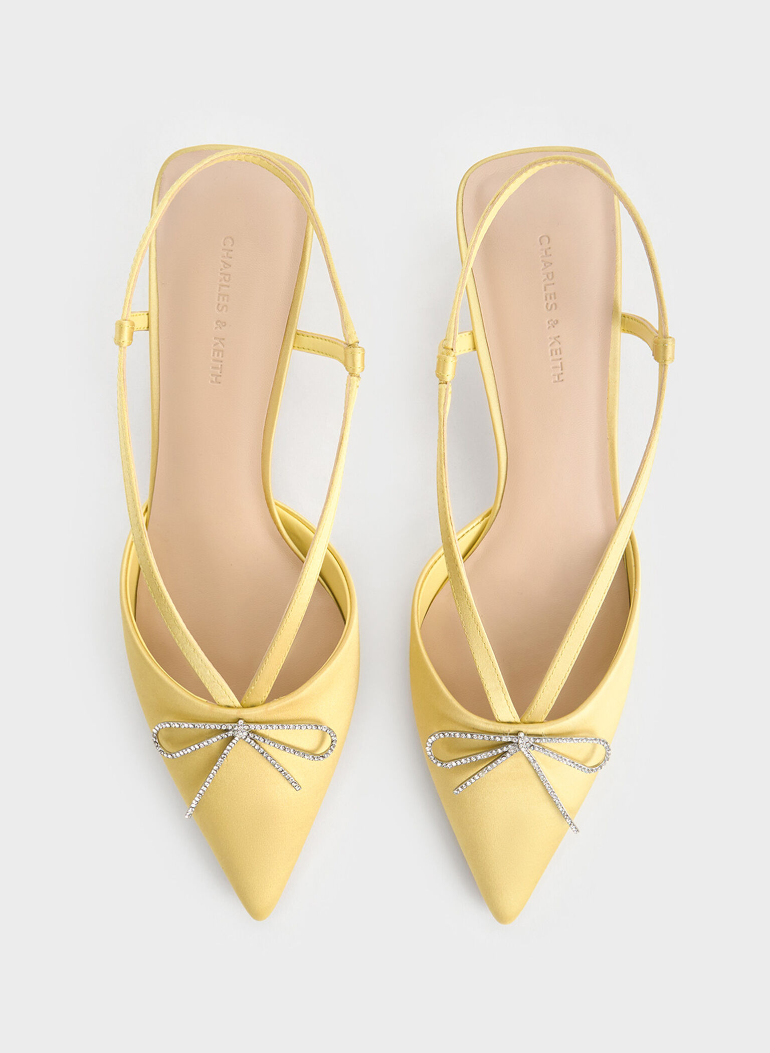 Recycled Polyester Crystal-Bow Kitten-Heel Slingback Pumps, Yellow, hi-res