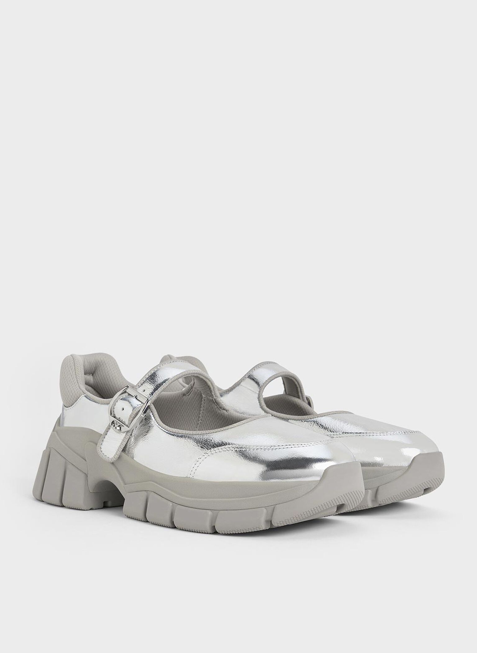 Yunna Metallic Leather & Recycled Fabric Mary Jane Sneakers, Silver, hi-res