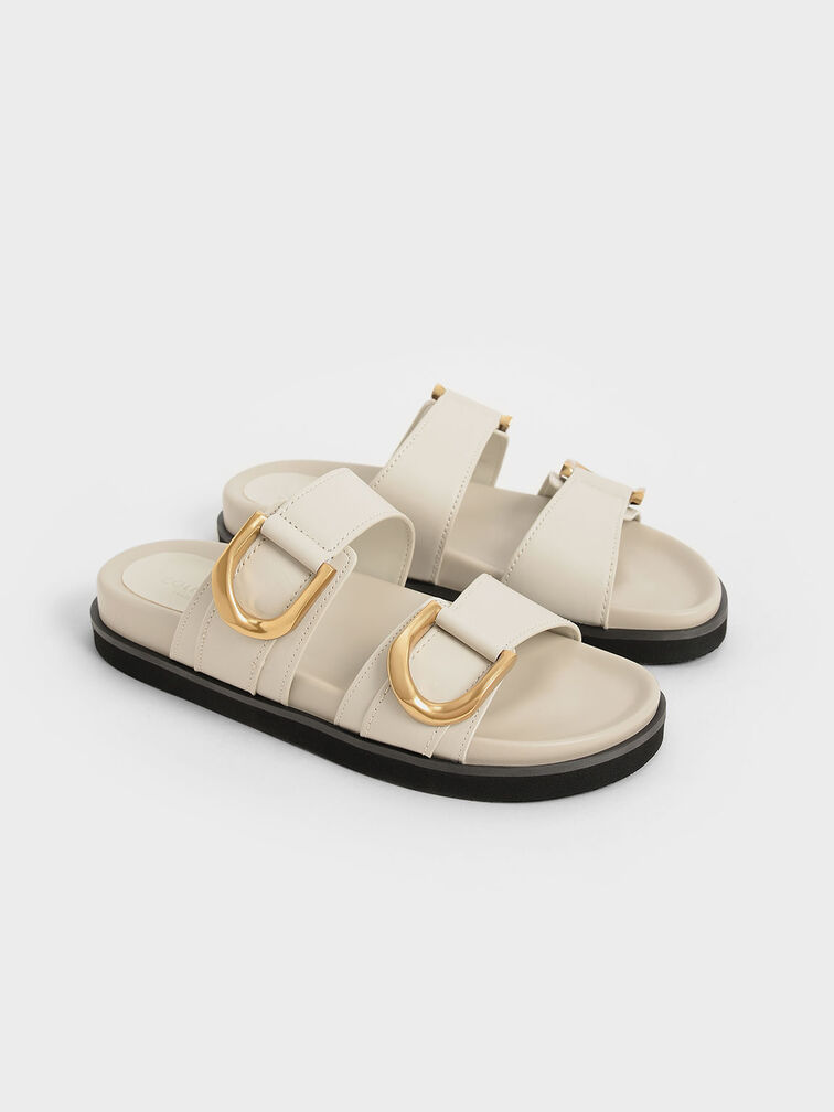 Gabine Buckled Leather Slides​, Chalk, hi-res