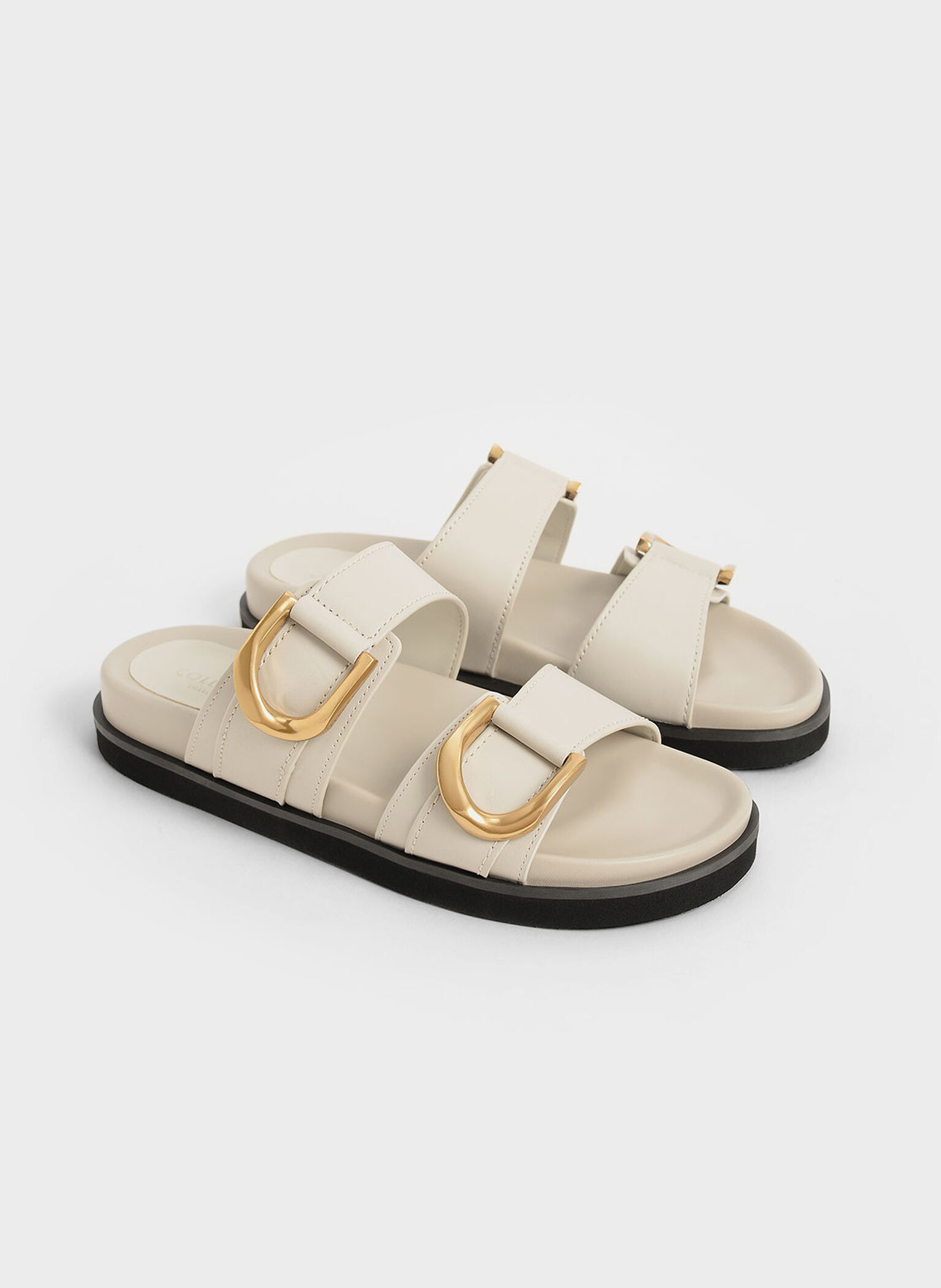 Gabine Buckled Leather Slides​, Chalk, hi-res