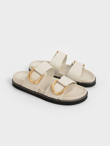 Gabine Buckled Leather Slides​, Chalk, hi-res