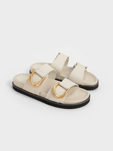 Gabine Buckled Leather Slides, Chalk, hi-res