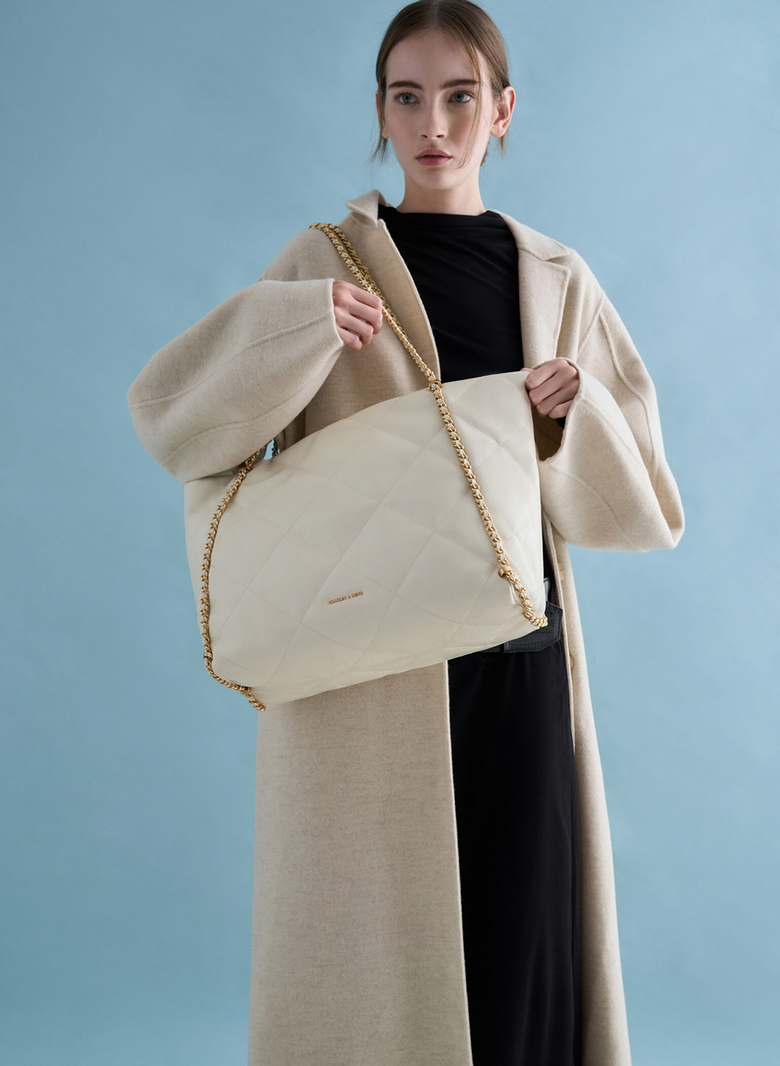 Apfra Quilted Chain-Embellished Tote Bag, Cream, hi-res