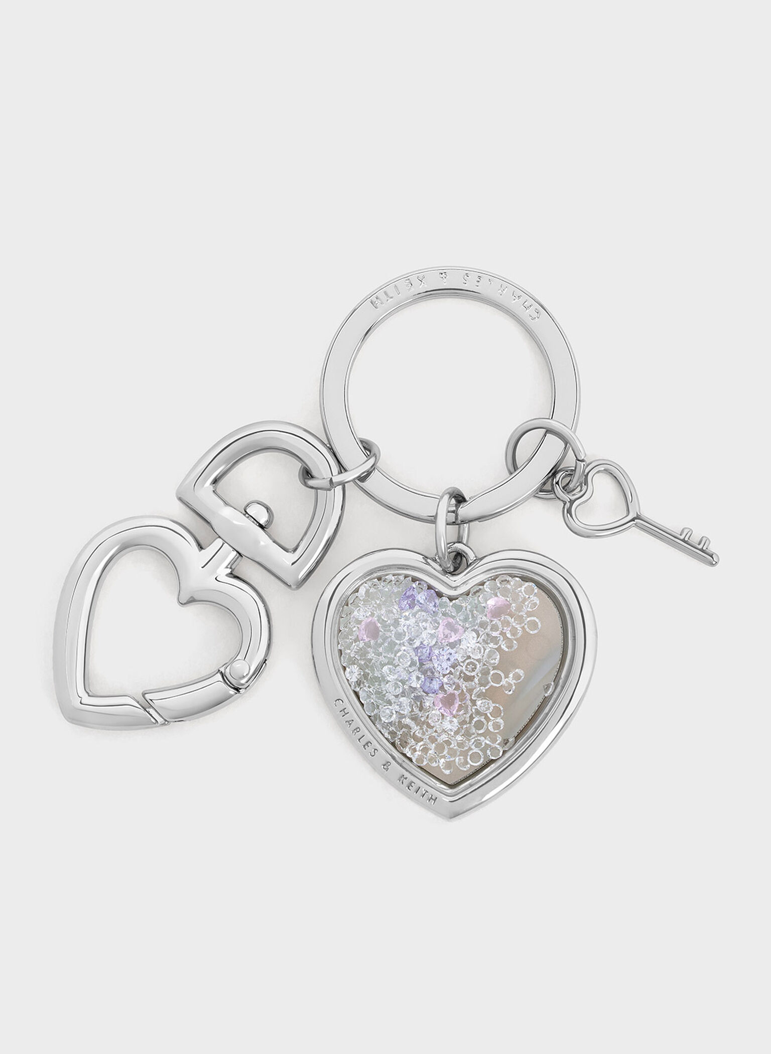 Heart Lock Crystal Keychain, Silver, hi-res