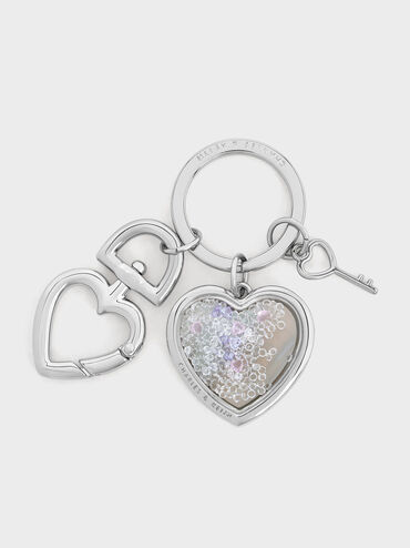 Heart Lock Crystal Keychain, Silver, hi-res