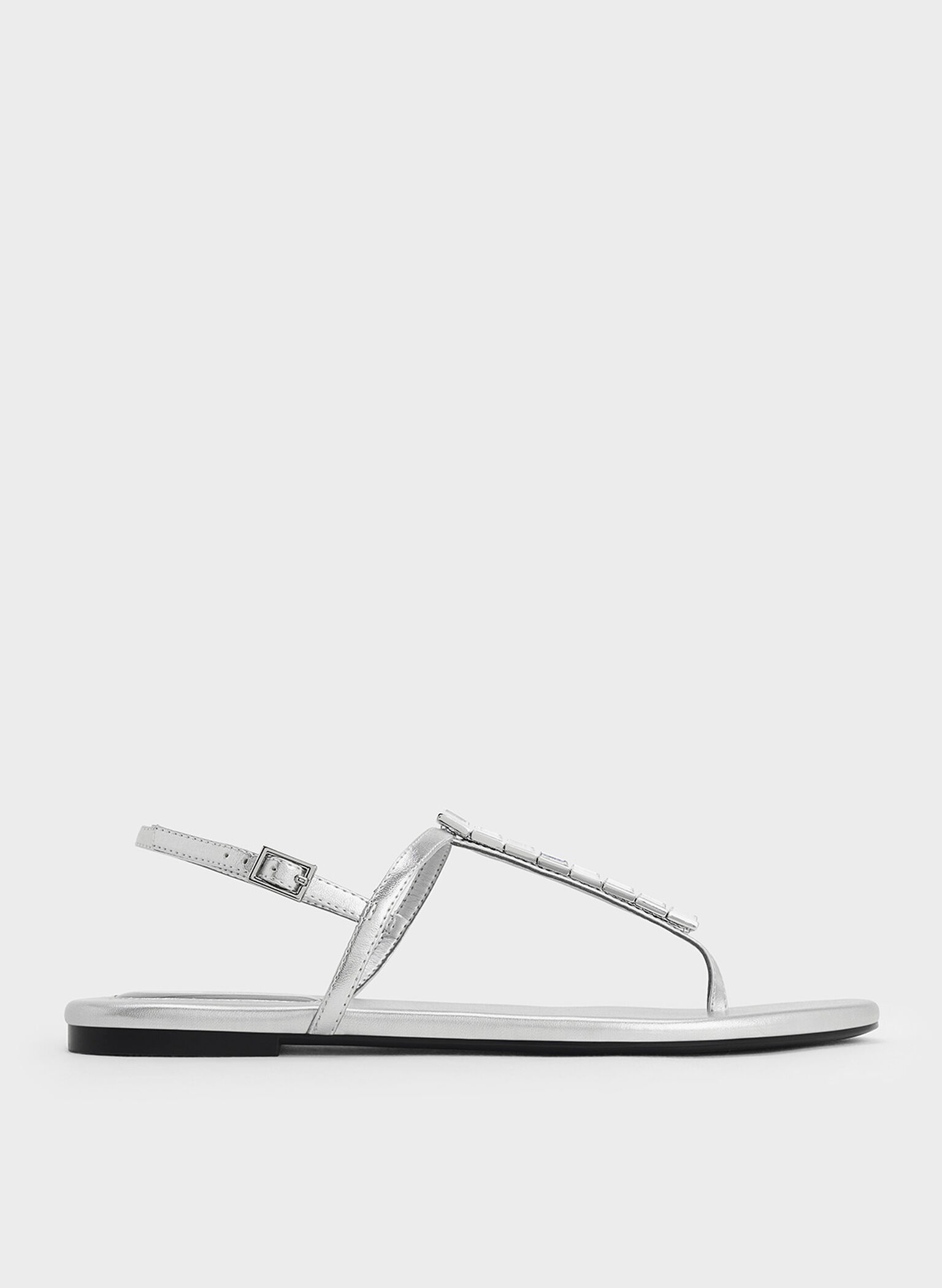 Metallic Crystal-Embellished Thong Slingback Sandals, Silver, hi-res