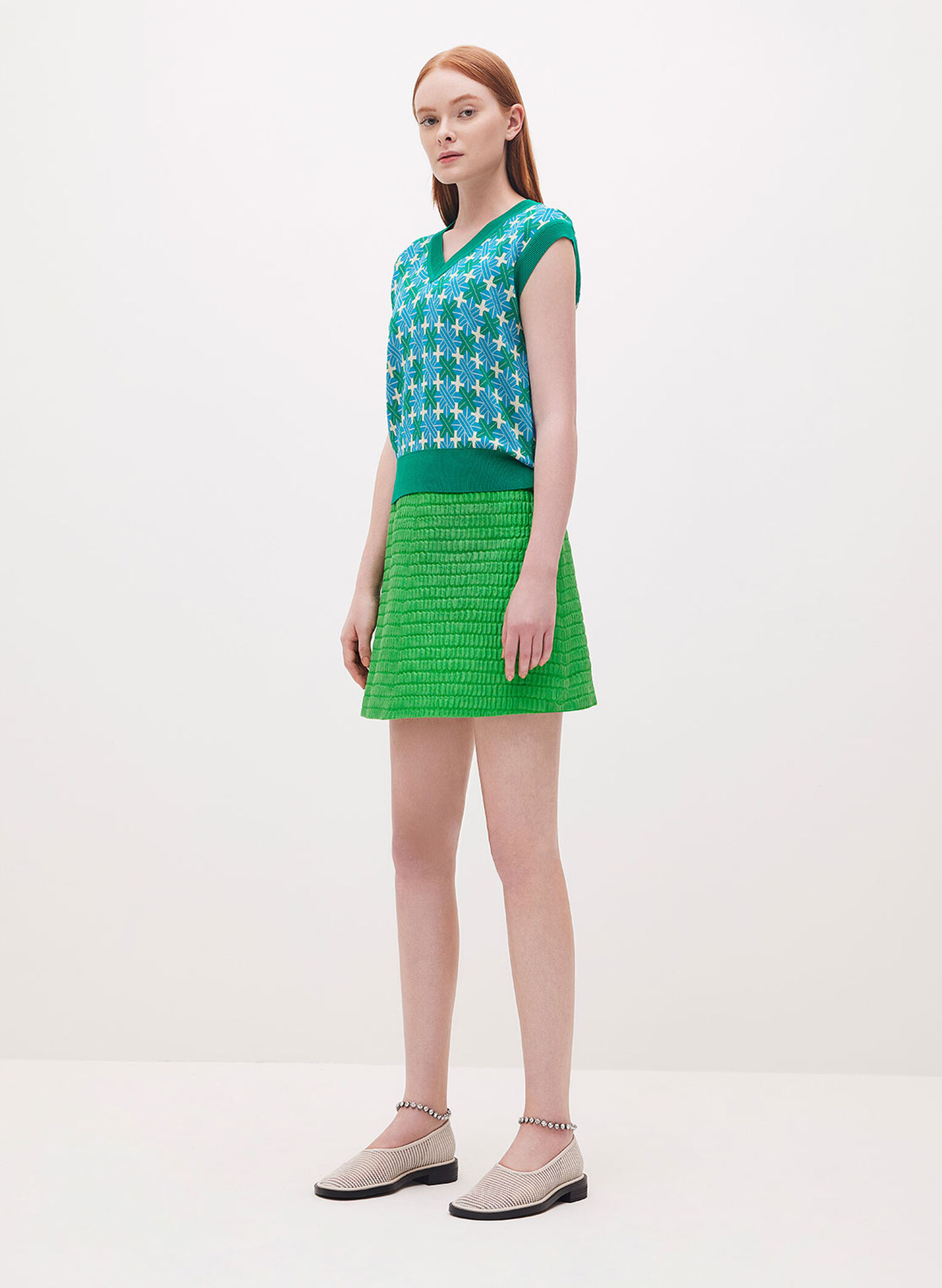 Gem Ankle-Strap Knit & Mesh Shoes, Chalk, hi-res