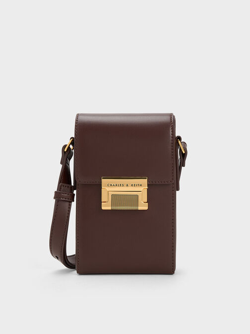 Freida Metallic Accent Elongated Pouch, Dark Brown, hi-res