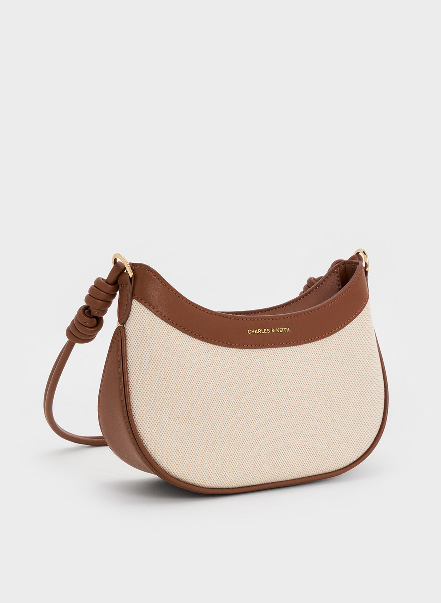 Sabine Canvas Knotted-Strap Curved Shoulder Bag, Chocolate, hi-res