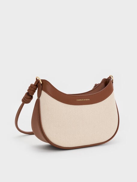 Sabine Canvas Knotted-Strap Curved Shoulder Bag, Chocolate, hi-res