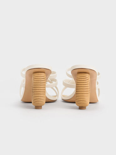 Sculptural-Heel Strappy Mules, White, hi-res