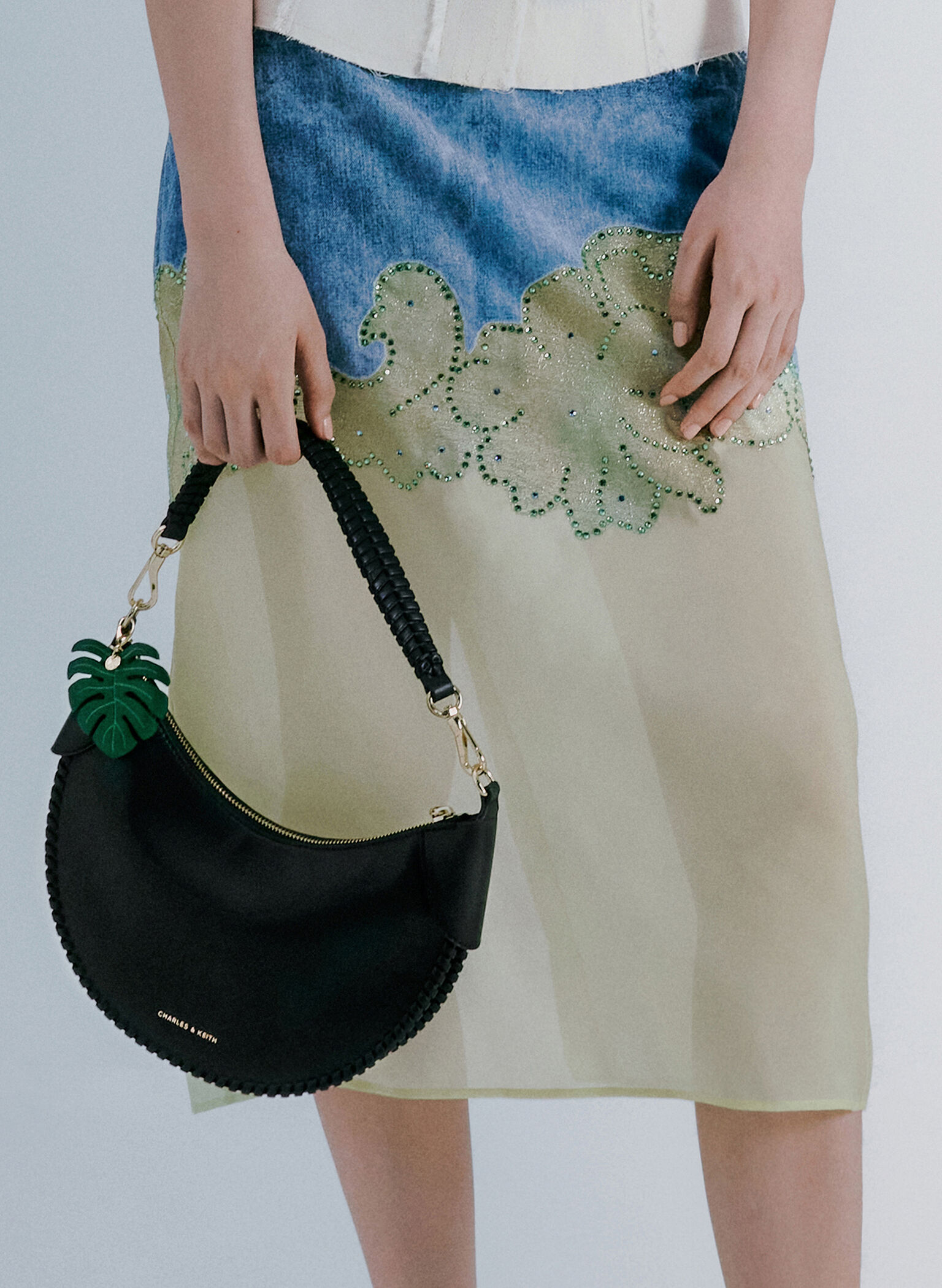 Blume Braided Curved Hobo Bag, Black, hi-res