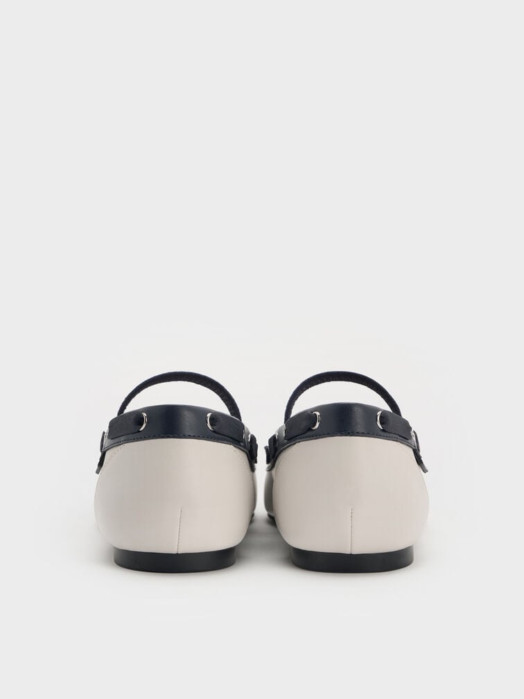 Bow Two-Tone Boat-Shoe Flats, Chalk, hi-res
