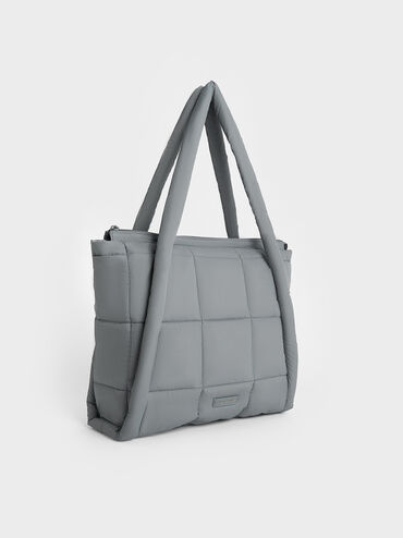 Errya Nylon Quilted Puffy Tote Bag, Grey, hi-res