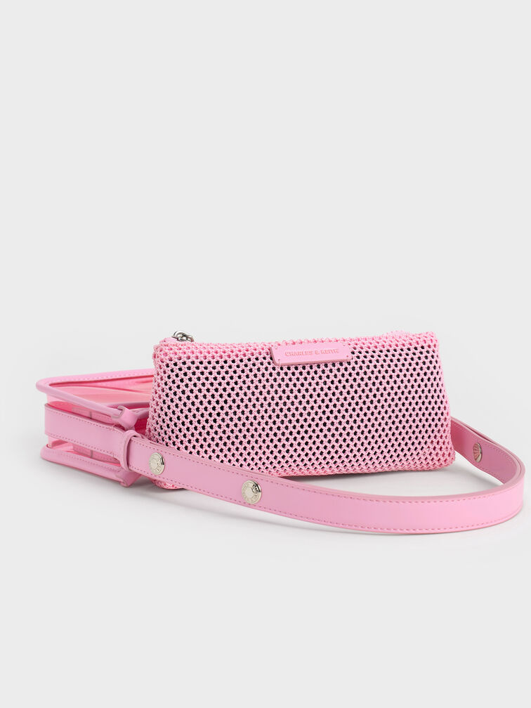 Norah See-Through Mesh Shoulder Bag, Bubble Gum Pink, hi-res