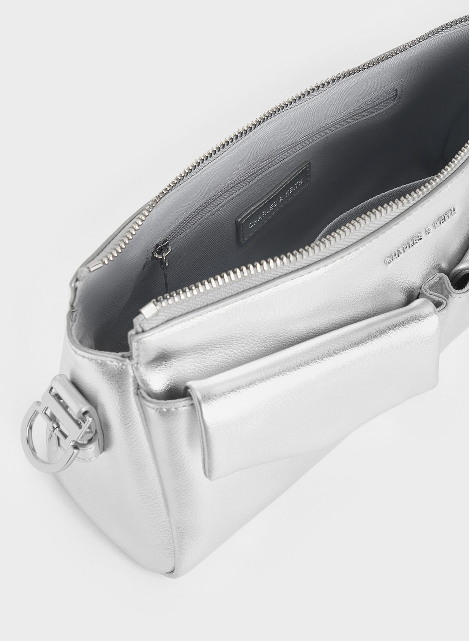 Rachel Elongated Front-Pocket Chain-Handle Bag, Silver, hi-res