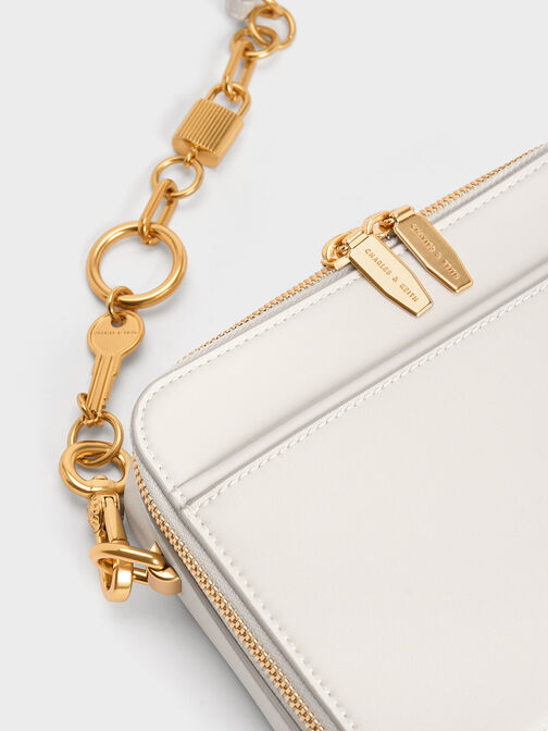 Lock & Key Chain Handle Bag, Cream, hi-res